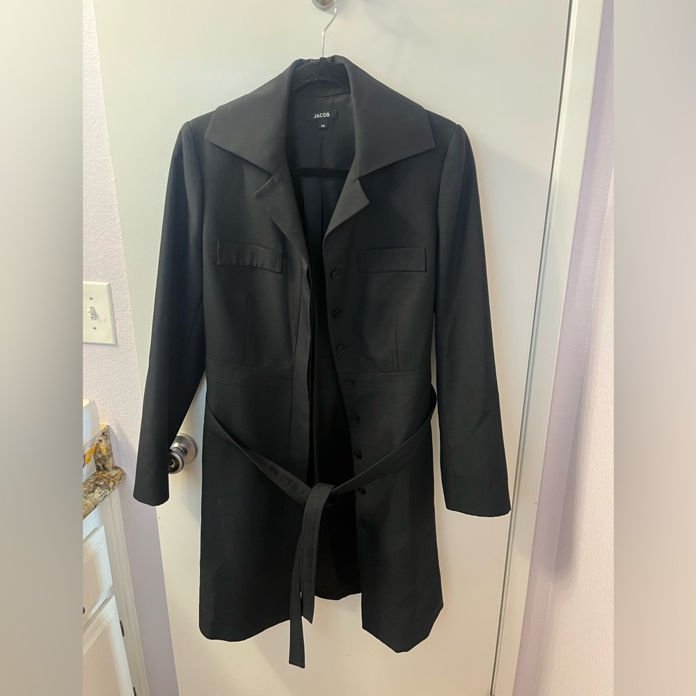 Jacob Women's Elegant Black Trench Coat EUC Size 7/8 PTP 18/Length 39